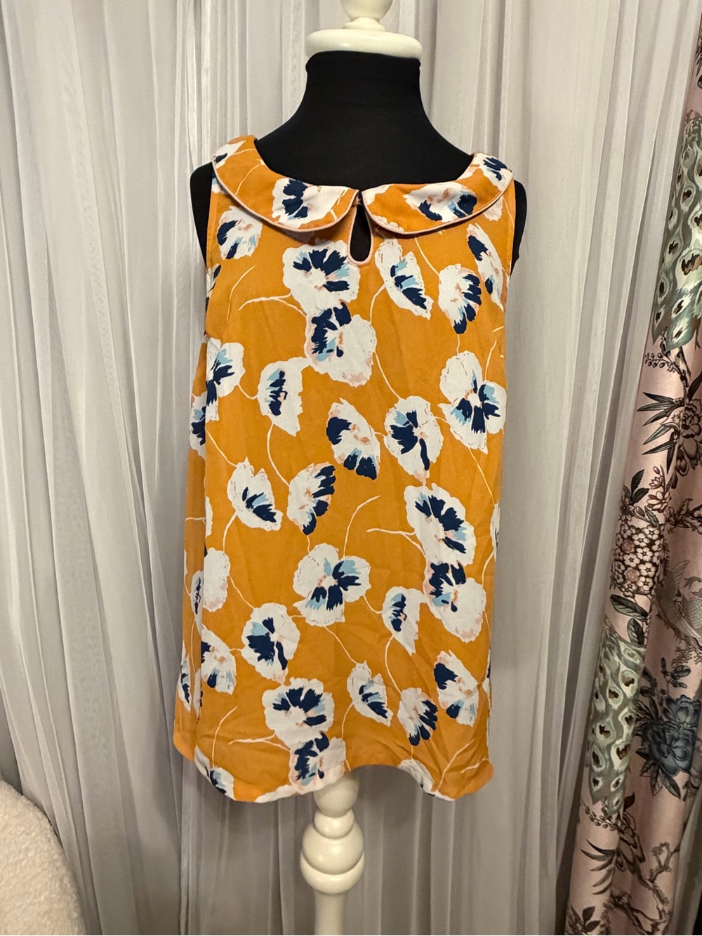 Modcloth Mustard Yellow Floral Peter Pan Collar Blouse
